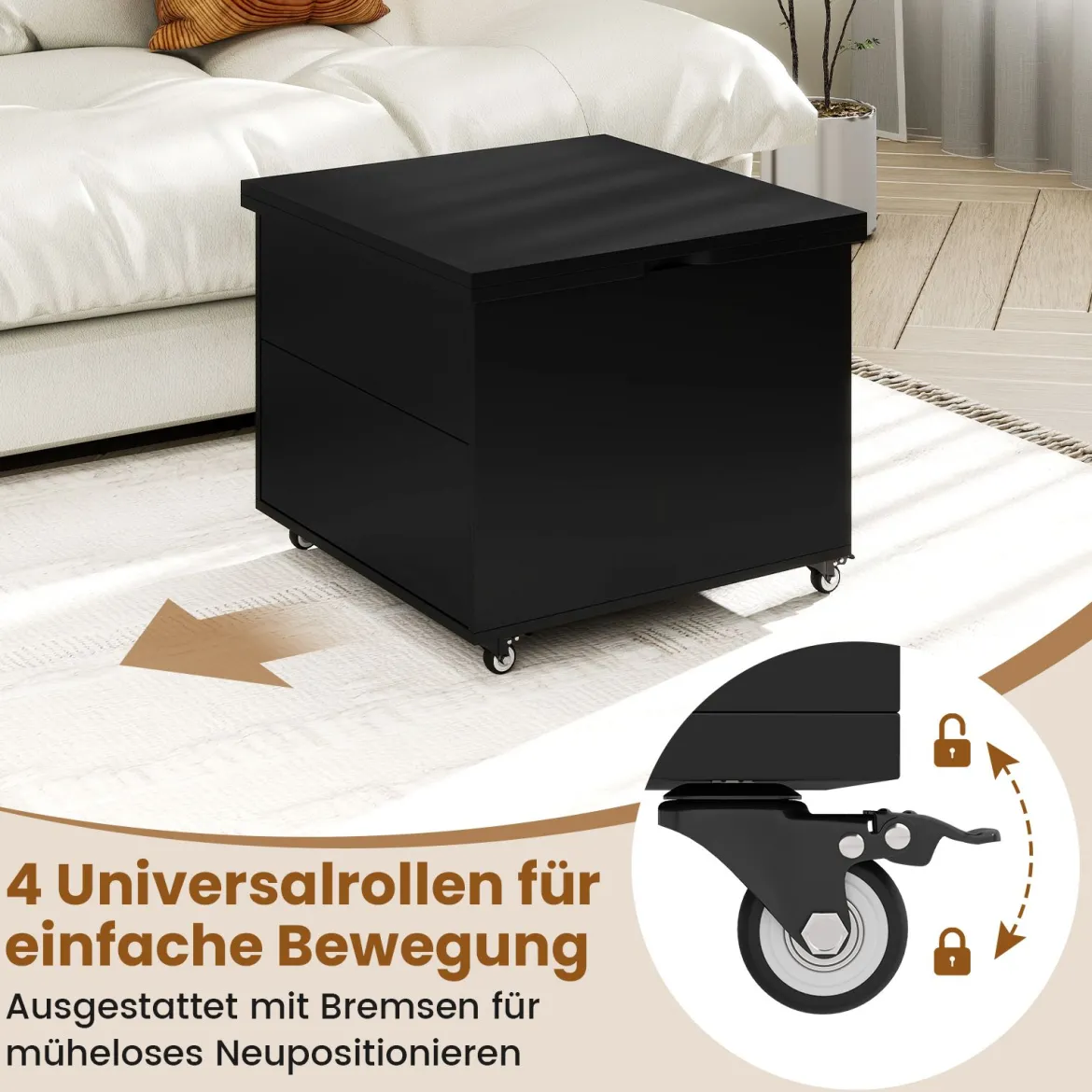 Couchtisch mit Höhenverstellbarer Platte 3-in-1 klappbarer Esstisch mit verstecktem Stauraum Schwarz