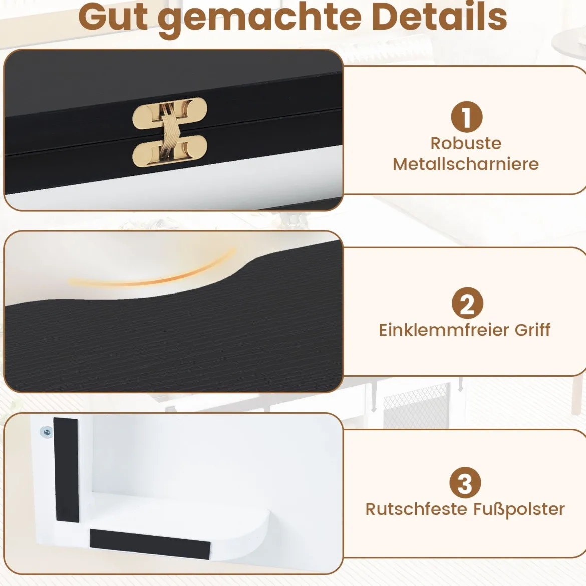 Couchtisch mit höhenverstellbarer Tischplatte 105 cm Landhaus-Center-Tisch mit 2 Schiebetüren Schwarz