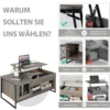 Couchtisch mit Hubplatte Mitteltisch mit Pneumatischer Hebevorrichtung 106 x 55 x 44,5 cm Grau