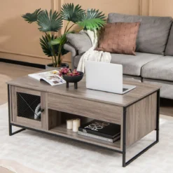 Couchtisch mit Hubplatte Mitteltisch mit Pneumatischer Hebevorrichtung 106 x 55 x 44,5 cm Grau