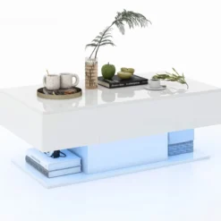 Couchtisch mit LED Beleuchtung Hochglanz 20 Farben Helligkeit einstellbar 110 x 60 x 40 cm Weiß