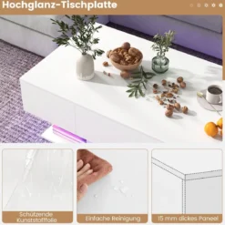 Couchtisch mit LED Beleuchtung Hochglanz 20 Farben Helligkeit einstellbar 110 x 60 x 40 cm Weiß