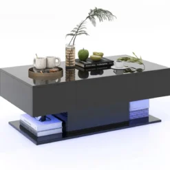 Couchtisch mit LED Beleuchtung Hochglanz 20 Farben Helligkeit einstellbar 110 x 60 x 40 cm Schwarz