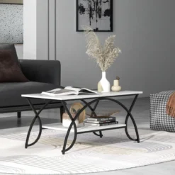 Couchtisch mit Marmoroptik Moderner Sofatisch aus Kunstmarmor 100 x 50 x 45 cm Weiß Schwarz