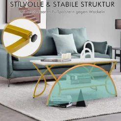 Couchtisch mit Marmoroptik Moderner Sofatisch aus Kunstmarmor 100 x 50 x 45 cm Weiß