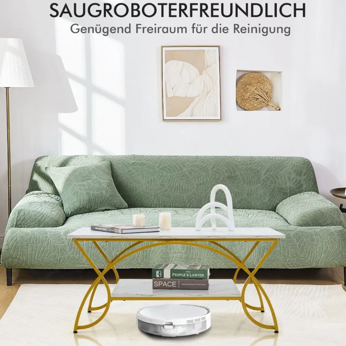 Couchtisch mit Marmoroptik Moderner Sofatisch aus Kunstmarmor 100 x 50 x 45 cm Weiß