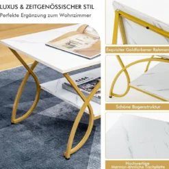 Couchtisch mit Marmoroptik Moderner Sofatisch aus Kunstmarmor 100 x 50 x 45 cm Weiß