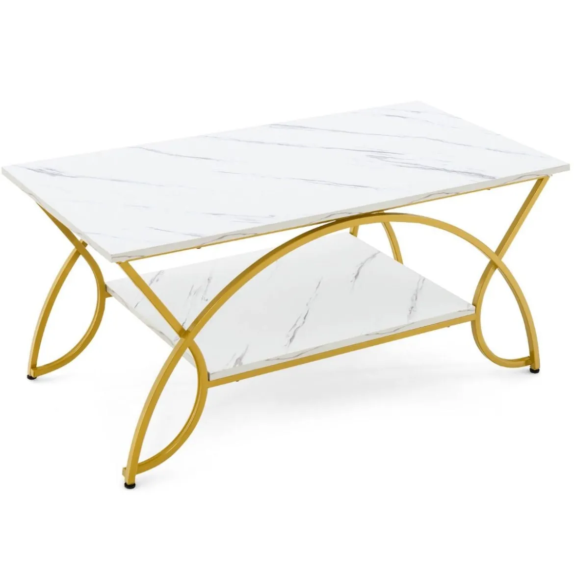 Couchtisch mit Marmoroptik Moderner Sofatisch aus Kunstmarmor 100 x 50 x 45 cm Weiß