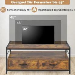 Couchtisch mit 2 Schubladen & Regal Rechteckiger Kaffeetisch für zu Hause 105 x 50 x 45 cm Rustikales Braun