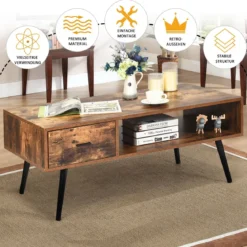 Couchtisch mit Schublade und Stauraum Kaffeetisch Sofatisch aus Holz 109 x 55 x 44,5 cm Braun