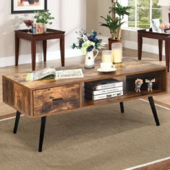Couchtisch mit Schublade und Stauraum Kaffeetisch Sofatisch aus Holz 109 x 55 x 44,5 cm Braun