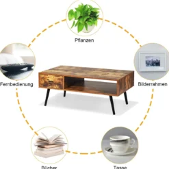 Couchtisch mit Schublade und Stauraum Kaffeetisch Sofatisch aus Holz 109 x 55 x 44,5 cm Braun