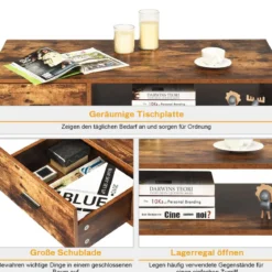 Couchtisch mit Schublade und Stauraum Kaffeetisch Sofatisch aus Holz 109 x 55 x 44,5 cm Braun