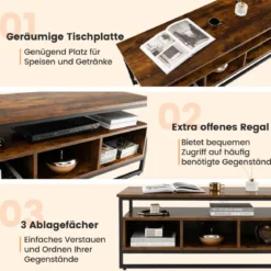 Couchtisch mit Stauraum Industrieller Tisch mit Offenen Regalen 110 x 42,5 x 45 cm Rustikales Braun