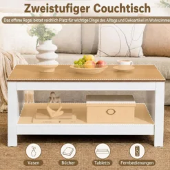 Couchtisch mit Stauraum 2-stufiger Wohnzimmertisch 105 x 60 x 46 cm Weiß
