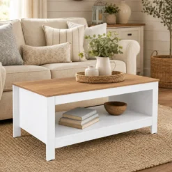 Couchtisch mit Stauraum 2-stufiger Wohnzimmertisch 105 x 60 x 46 cm Weiß