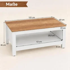 Couchtisch mit Stauraum 2-stufiger Wohnzimmertisch 105 x 60 x 46 cm Weiß