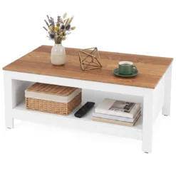Couchtisch mit Stauraum 2-stufiger Wohnzimmertisch 105 x 60 x 46 cm Weiß