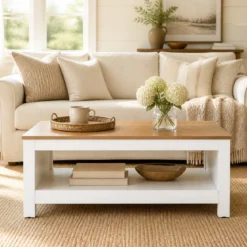 Couchtisch mit Stauraum 2-stufiger Wohnzimmertisch 105 x 60 x 46 cm Weiß