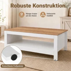 Couchtisch mit Stauraum 2-stufiger Wohnzimmertisch 105 x 60 x 46 cm Weiß