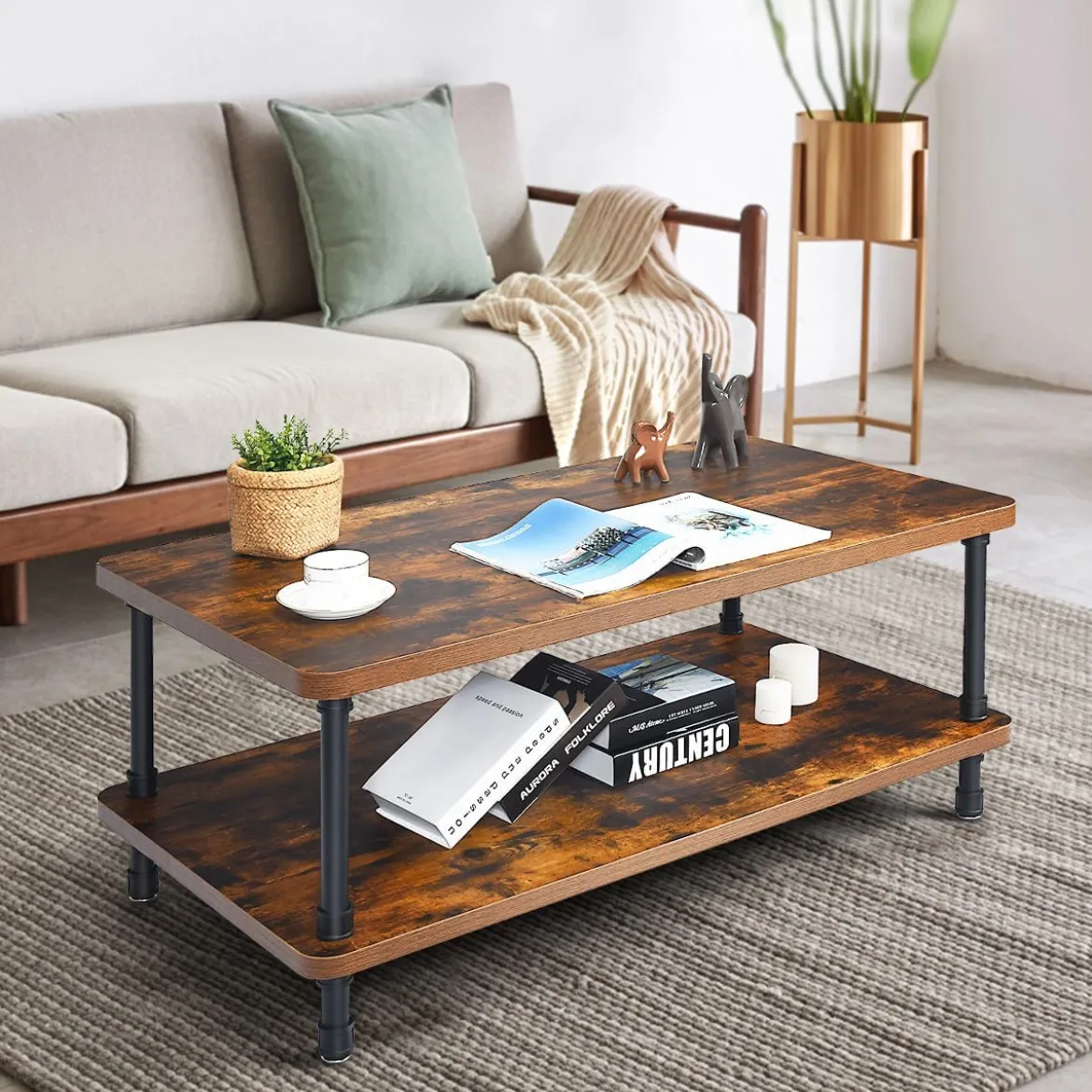 Couchtisch Nostalgie Sofatisch mit dicker Tischplatte 110 x 60 x 45 cm Braun