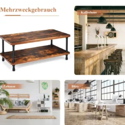 Couchtisch Nostalgie Sofatisch mit dicker Tischplatte 110 x 60 x 45 cm Braun