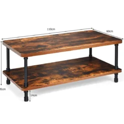 Couchtisch Nostalgie Sofatisch mit dicker Tischplatte 110 x 60 x 45 cm Braun