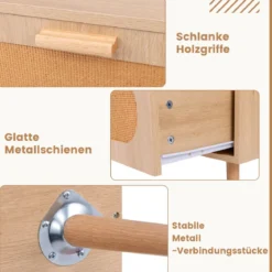 Couchtisch Rattan Wohnzimmertisch mit 2 Schubladen Kaffeetisch 100 x 50 x 41 cm Natur