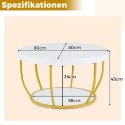 Couchtisch rund Sofatisch Holz mit 2 Ebenen & Metallrahmen Wohnzimmertisch Kafeetisch Natur/Rustikales Braun/Weiß