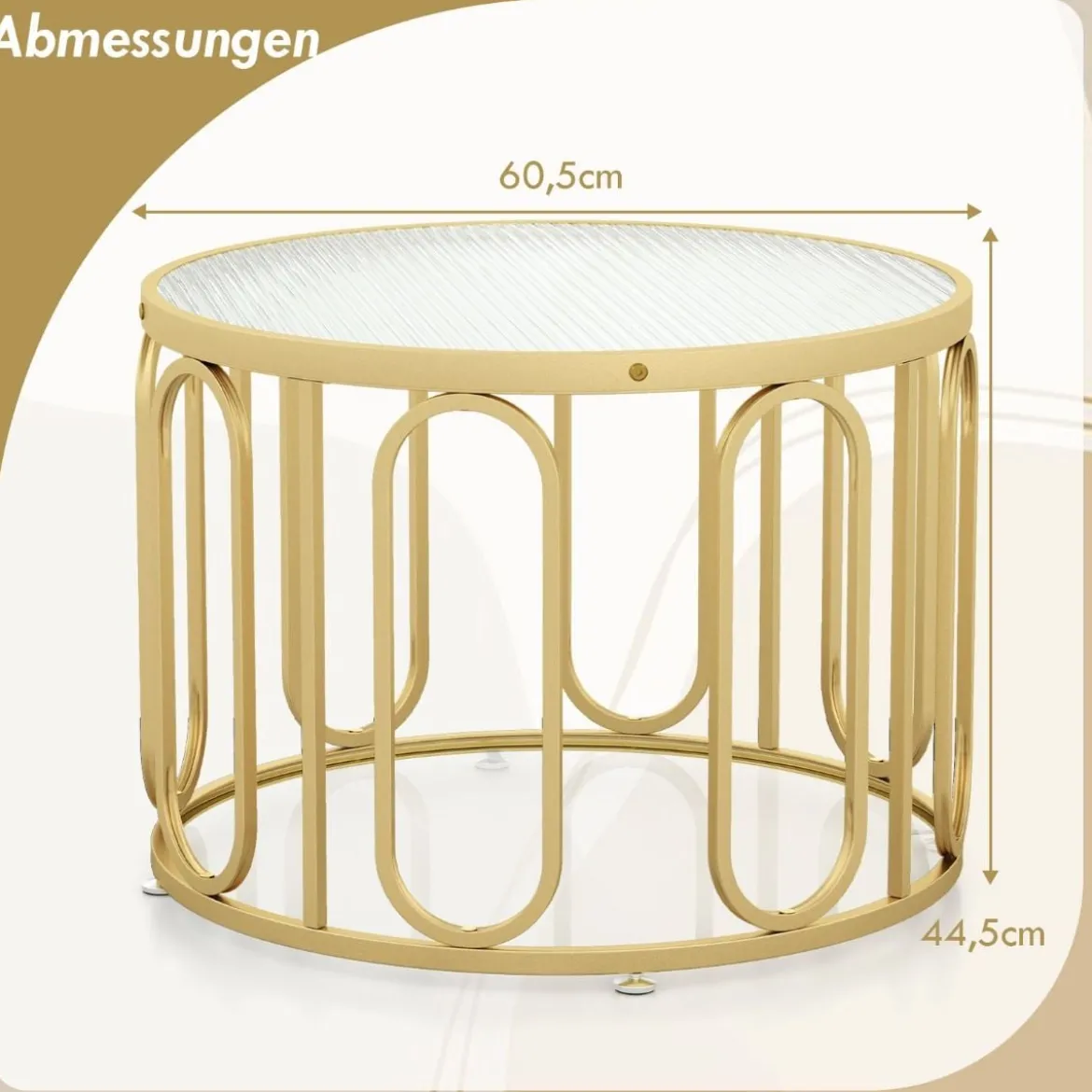 Couchtisch Rund Wohnzimmertisch mit 2 Glasplatten & Drehbares Metallgestell transformierbar Gesamttragfähigkeit von 30 kg