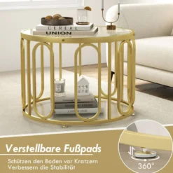 Couchtisch Rund Wohnzimmertisch mit 2 Glasplatten & Drehbares Metallgestell transformierbar Gesamttragfähigkeit von 30 kg