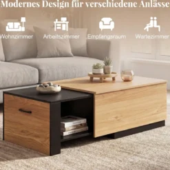 Couchtisch Wohnzimmertisch mit Ausziehbarer Schublade & Verstecktem Geheimfach Rechteckiger Kaffeetisch