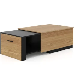 Couchtisch Wohnzimmertisch mit Ausziehbarer Schublade & Verstecktem Geheimfach Rechteckiger Kaffeetisch