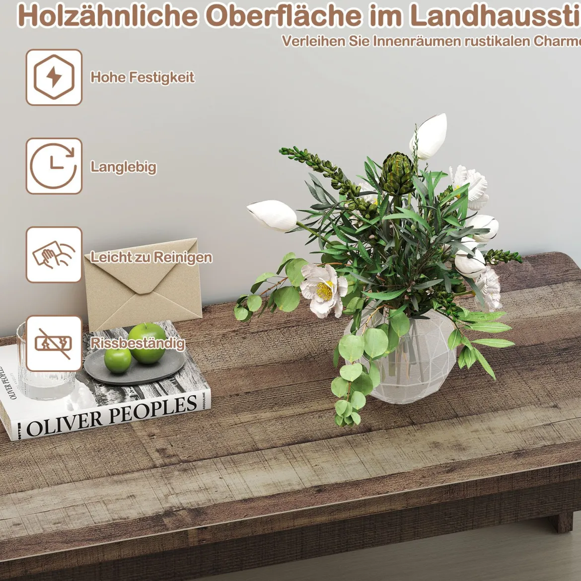 Couchtisch 120 x 60 cm Rechteckiger Wohnzimmertisch Sofatisch mit Stützbeinen bis 110 kg Belastbar Braun