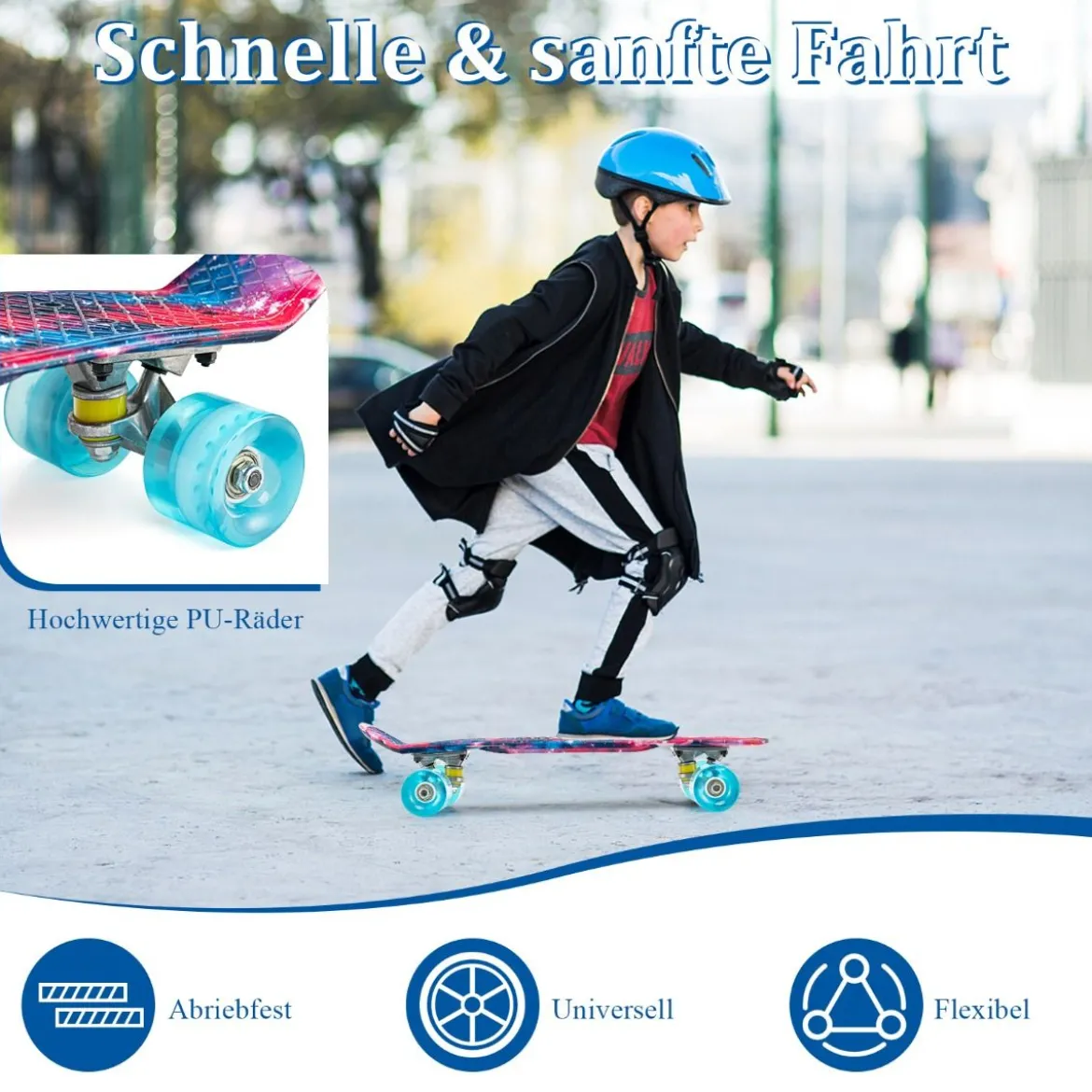 Cruiser-Skateboard 56 cm Langes Mini-Skateboard mit PU-Rädern Rosa