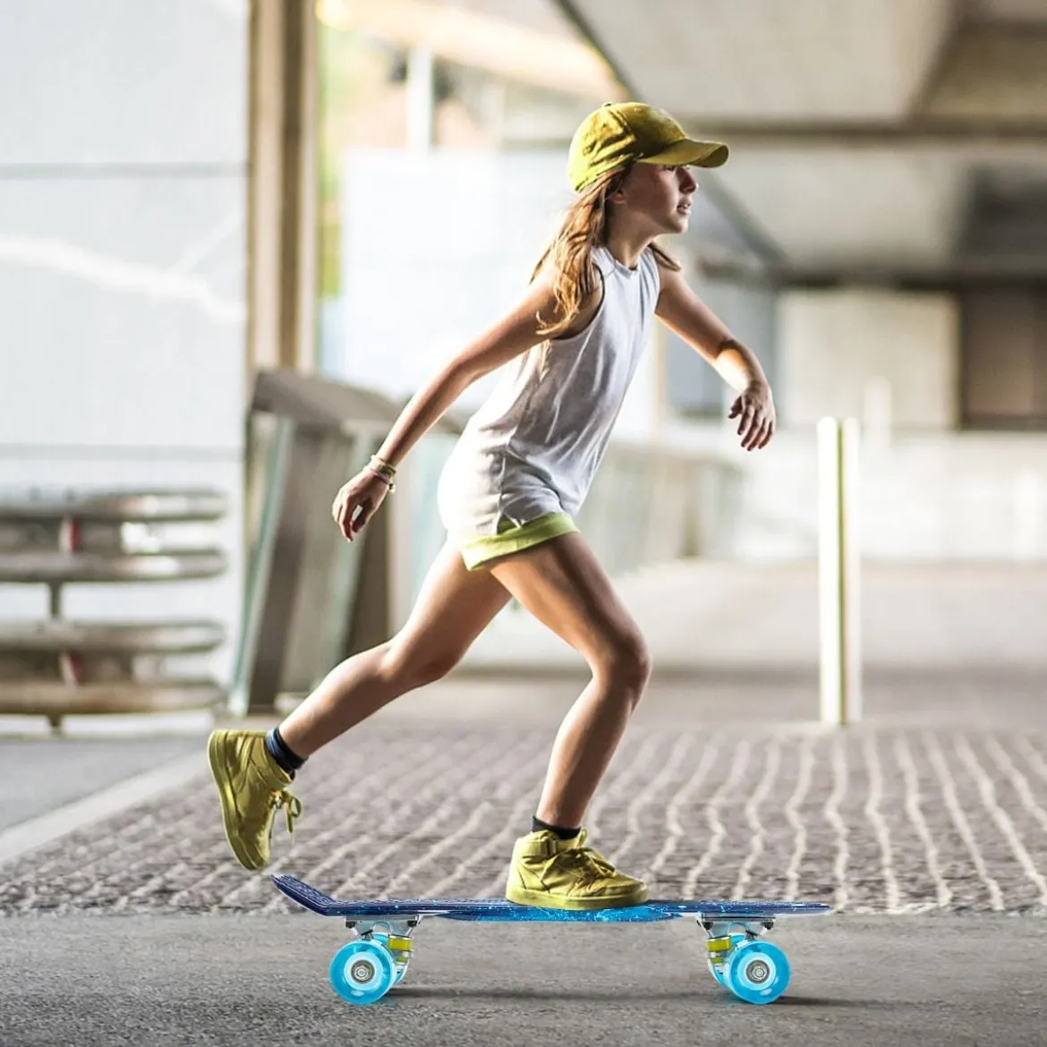 Cruiser-Skateboard 56 cm Langes Mini-Skateboard mit PU-Rädern Blau