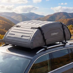 Dach-Box mit 400 Liter Kapazität Wetterbeständiger Dachkoffer mit Soft-Shell Verkleidung Grau