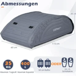 Dach-Box mit 400 Liter Kapazität Wetterbeständiger Dachkoffer mit Soft-Shell Verkleidung Grau
