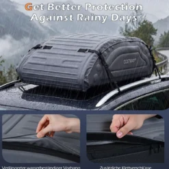 Dach-Box mit 400 Liter Kapazität Wetterbeständiger Dachkoffer mit Soft-Shell Verkleidung Grau