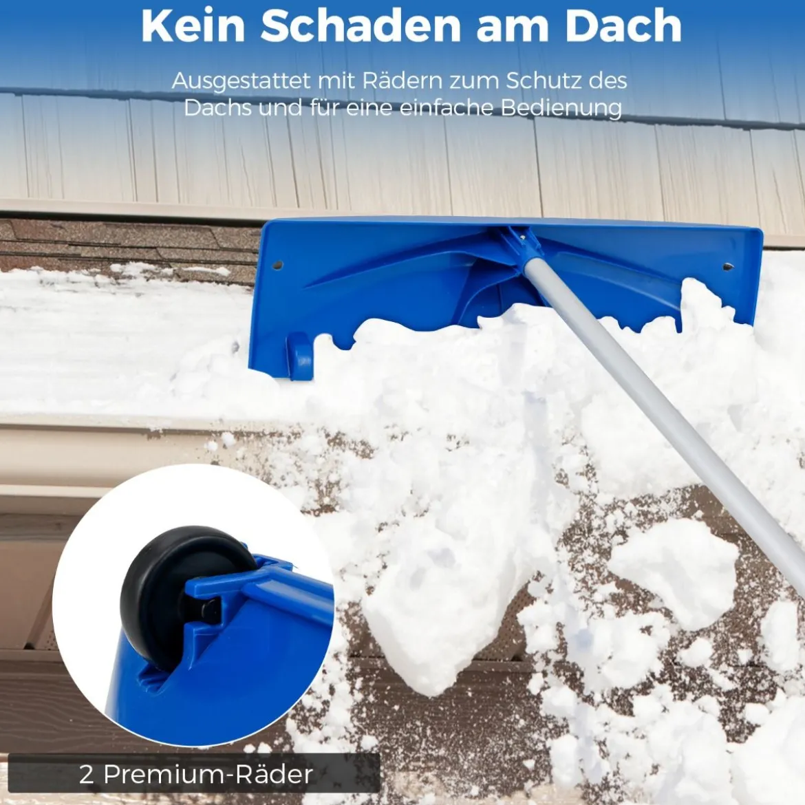 Dach Schneeräumer mit Rollen & Kunststoff Schneeschild Dachschneeräumer Schneeschaufel