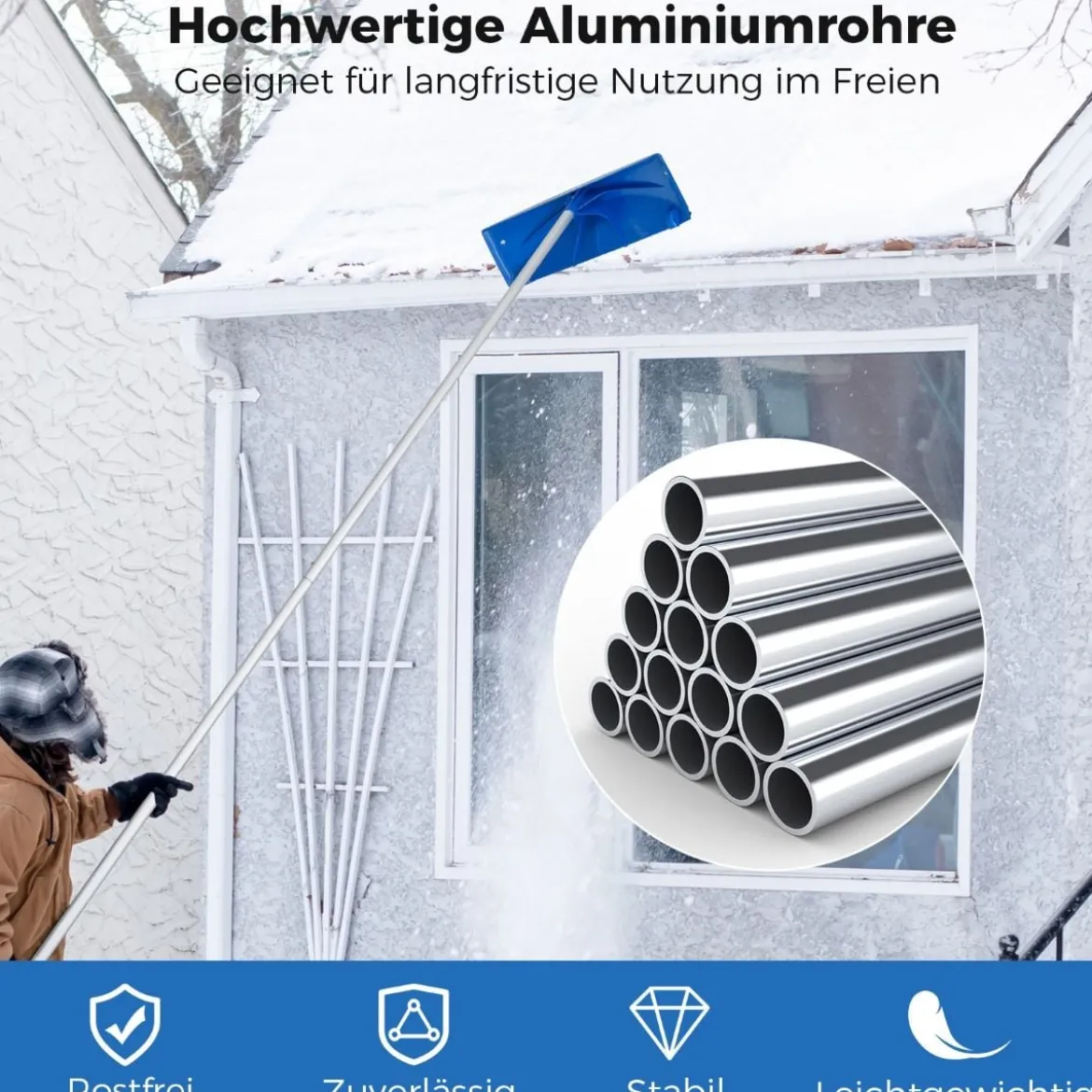 Dach Schneeräumer mit Rollen & Kunststoff Schneeschild Dachschneeräumer Schneeschaufel
