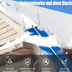 Dach-Schneeschaufel Schneeräumungswerkzeug aus Aluminium mit 3 Verlängerungsstangen Silber+ Blau