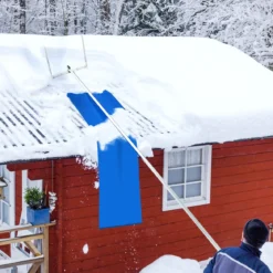 Dach-Schneeschaufel Schneeräumungswerkzeug aus Aluminium mit 3 Verlängerungsstangen Silber+ Blau