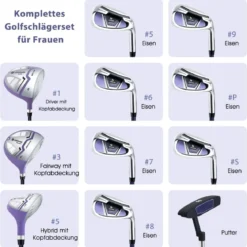 Damen Golfschläger Set 11 teilige Golfschlägersätze rechtshändig mit Regenhaube Lila