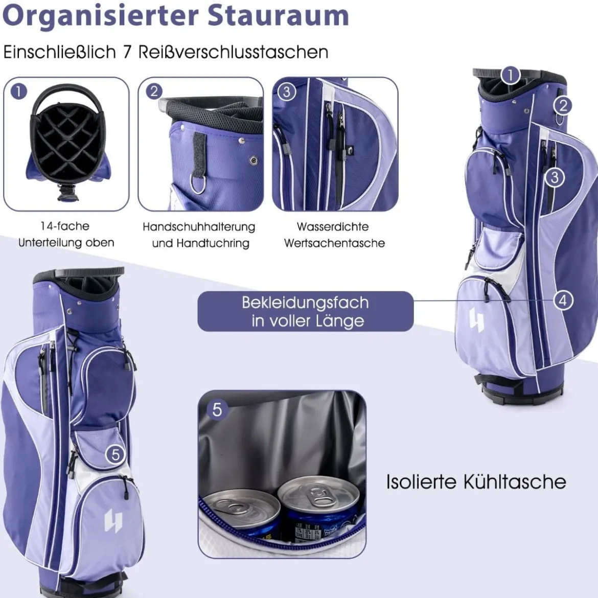Damen Golfschläger Set 11 teilige Golfschlägersätze rechtshändig mit Regenhaube Lila