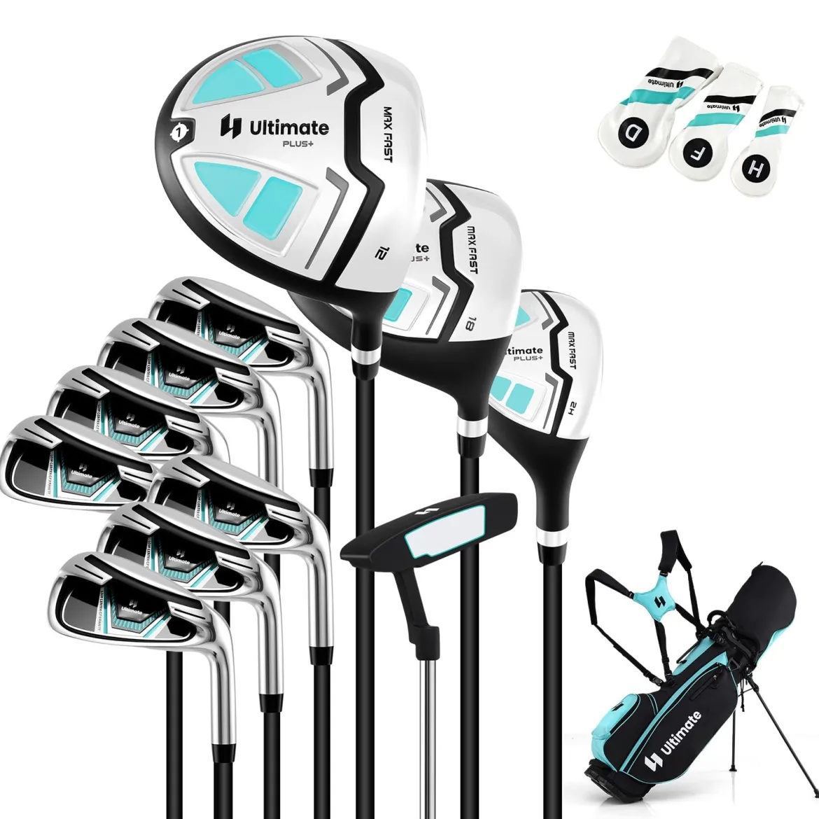 Damen Komplett Golfschläger Set 15 Teilges Golf Set Rechtshänder mitGolftasche & Regenhaube Grün