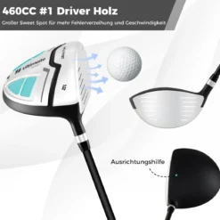 Damen Komplett Golfschläger Set 15 Teilges Golf Set Rechtshänder mitGolftasche & Regenhaube Grün