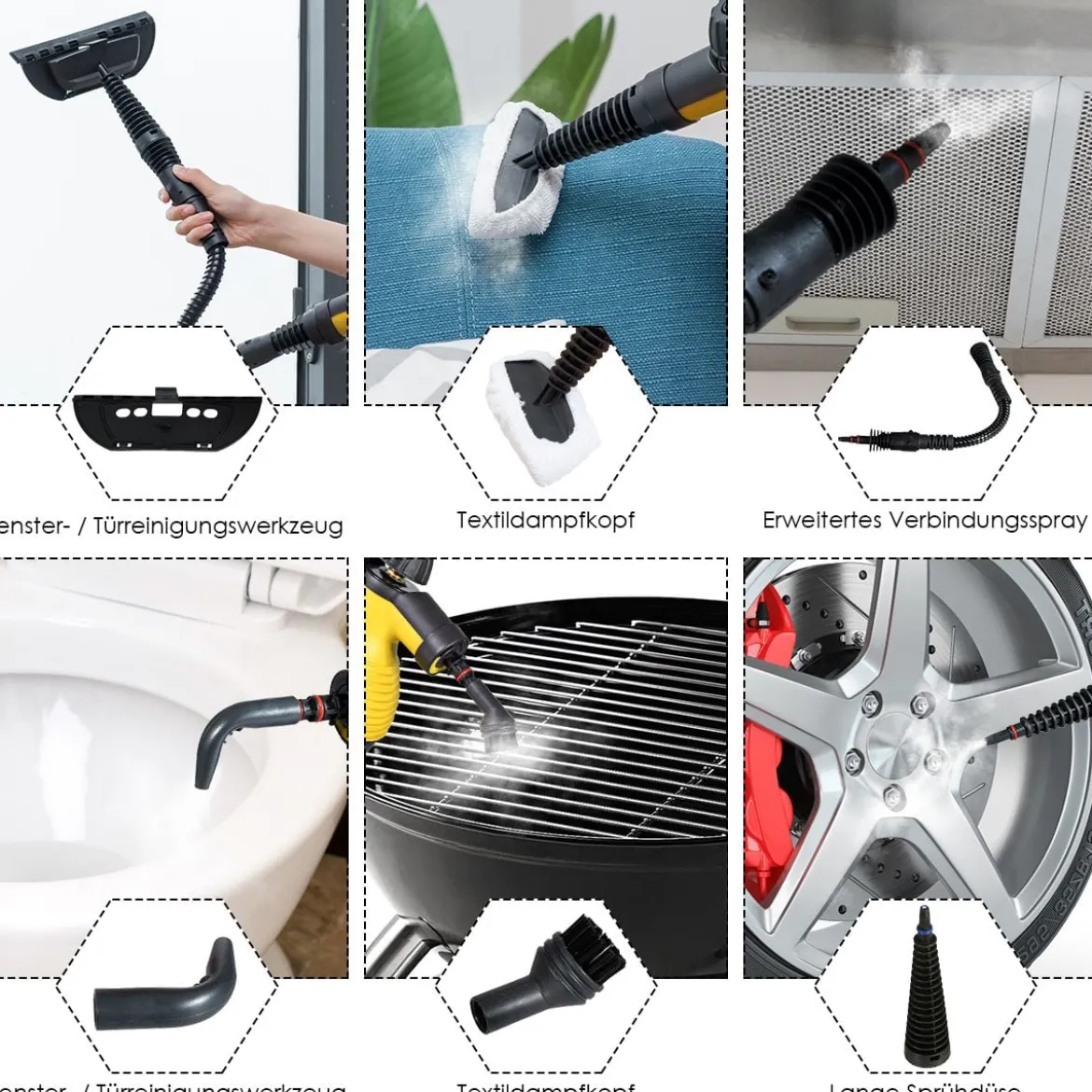 Dampfreiniger Handgerät 9-teiliges Zubehör-Set und sicheres Design Dampfreinigen Gelb