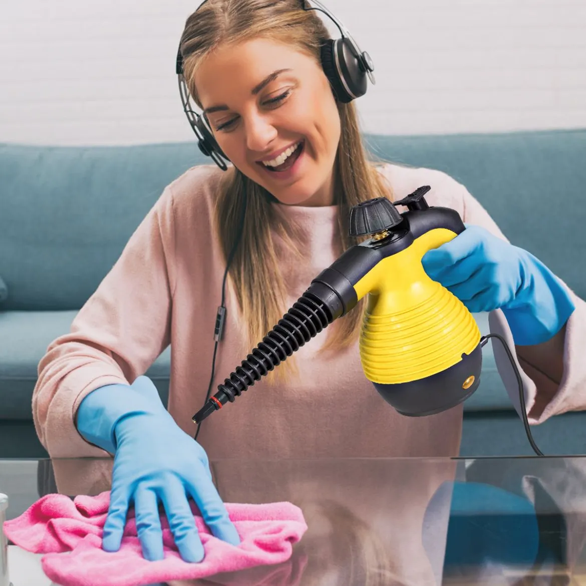 Dampfreiniger Handgerät 9-teiliges Zubehör-Set und sicheres Design Dampfreinigen Gelb