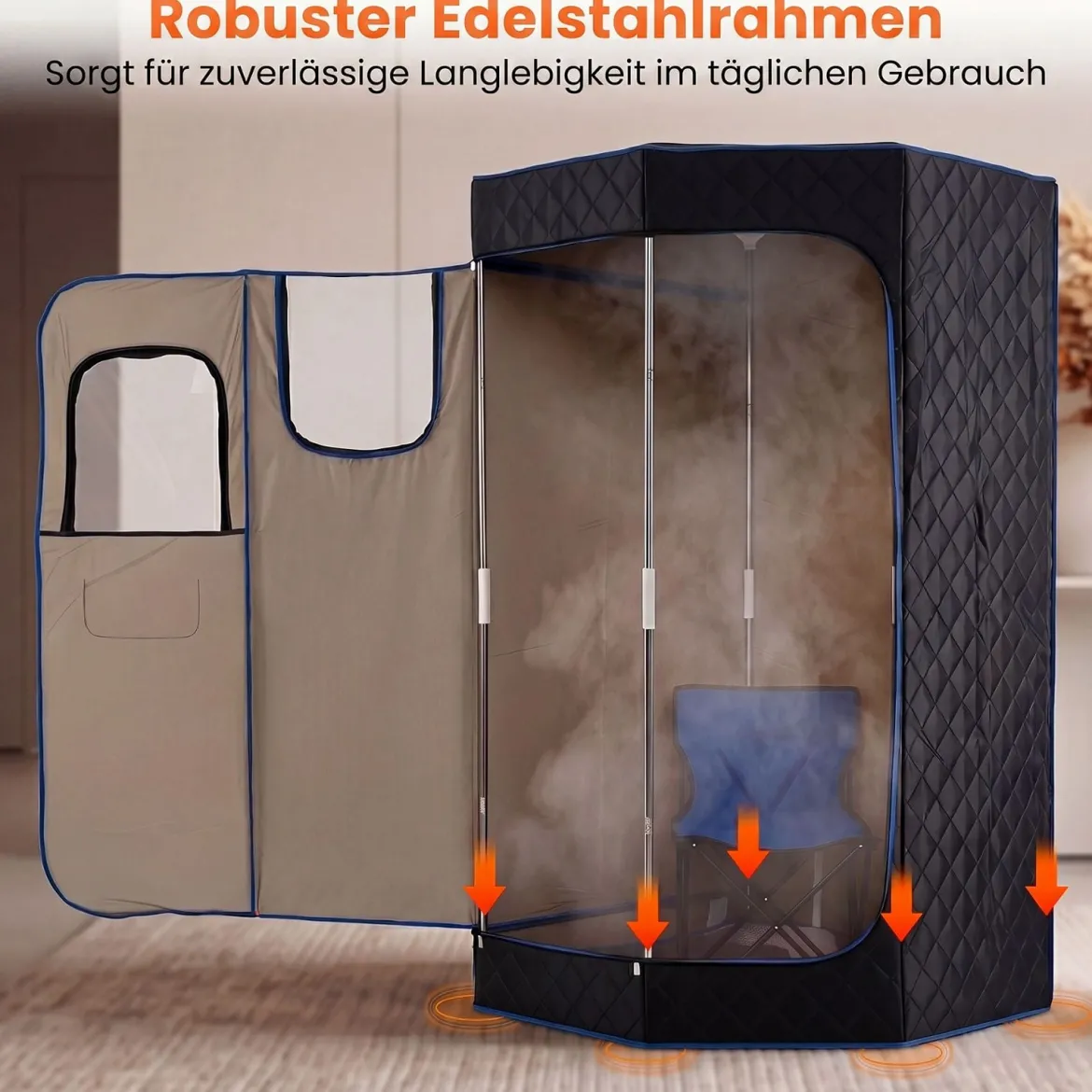 Dampfsauna Tragbar Heimsauna mit 9 Temperaturstufen Saunazelt mit Fernbedienung & Timer Schwarz